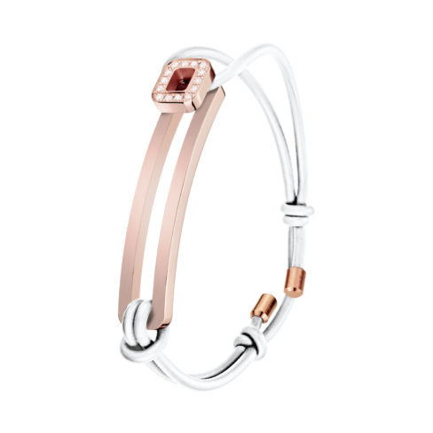 Bracelet L'Amarrage, Demi serti, or rose, cordon blanc